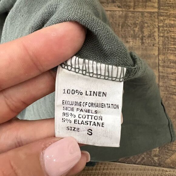 LINA TOMEI Army Green Sleeveless Linen Dress. Size Small - Picture 7 of 8